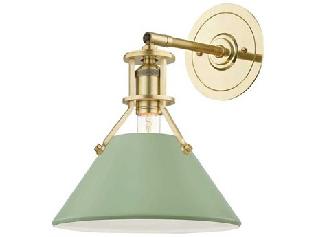 Hudson Valley Painted 1-Light Aged Brass Leaf Green Wall Sconce