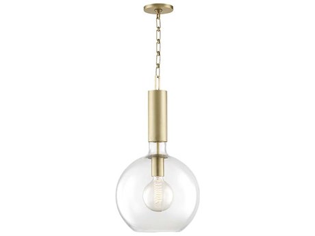 Hudson Valley Raleigh 1-Light Aged Brass Clear Glass Globe Round Pendant