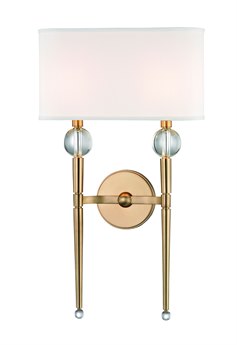Hudson Valley Rockland 2-Light Aged Brass White Crystal Glass Wall Sconce