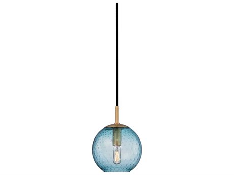 Hudson Valley Rousseau 1-Light Aged Brass Blue Glass Mini Pendant