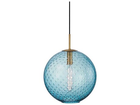 Hudson Valley Rousseau 1-Light Aged Brass Blue Glass Pendant