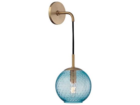 Hudson Valley Rousseau 1-Light Aged Brass Blue Glass Wall Sconce