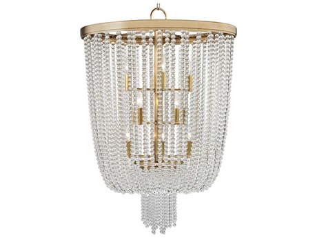 Hudson Valley Royalton 12-Light Aged Brass Clear Crystal Candelabra Tiered Chandelier