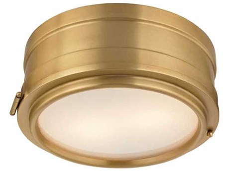 Hudson Valley Rye 2-Light Aged Brass White Glass Drum Flush Mount