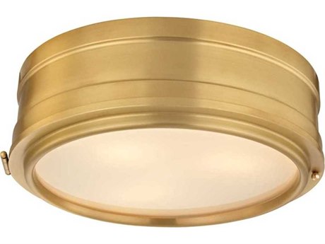 Hudson Valley Rye 3-Light Aged Brass White Glass Drum Flush Mount