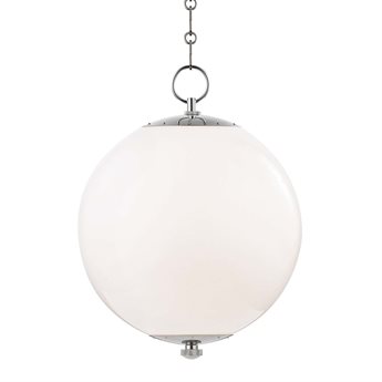 Hudson Valley Sphere 1-Light Polished Nickel White Glass Globe Pendant