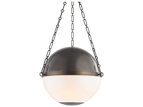 Hudson Valley Sphere 3-Light Distressed Bronze White Glass Globe Pendant