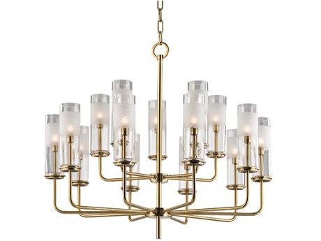 Hudson Valley Wentworth 15-Light Aged Brass Clear Glass Candelabra Cylinder Tiered Chandelier