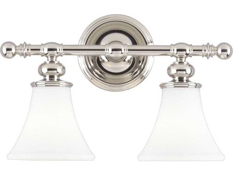 Hudson Valley Weston 2-Light Polished Nickel Off White Glass Vanity Light
