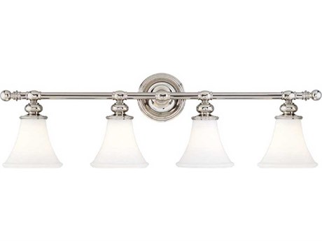 Hudson Valley Weston 4-Light Polished Nickel Off White Glass Vanity Light