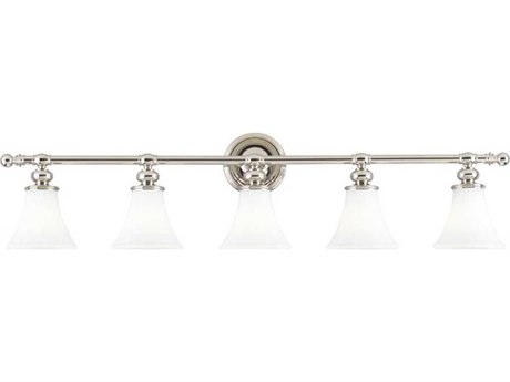 Hudson Valley Weston 5-Light Polished Nickel Off White Glass Vanity Light
