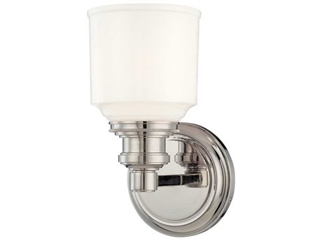 Hudson Valley Windham 1-Light Polished Nickel Off White Glass Wall Sconce
