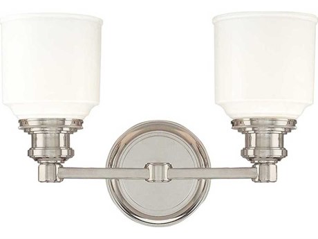 Hudson Valley Windham 2-Light Polished Nickel Off White Glass Vanity Light