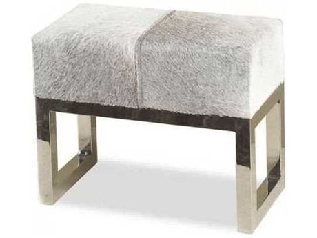Interlude Home Polished Nickel Light Natural Hide Gray Leather Accent Stool