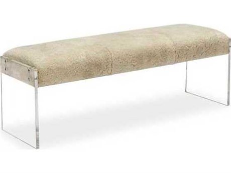 Interlude Home Aiden Natural Cream Clear Leather Accent Bench