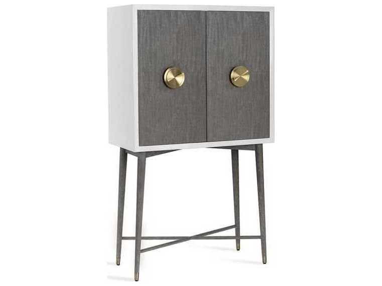 Interlude Home White Lacquer Grey Wash Oak Brushed Brass Bar