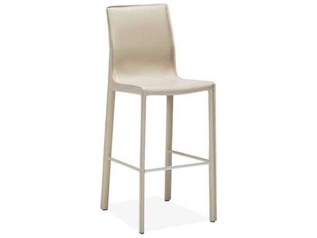 Interlude Home Leather Mediterranean Sand Brushed Steel Bar Stool