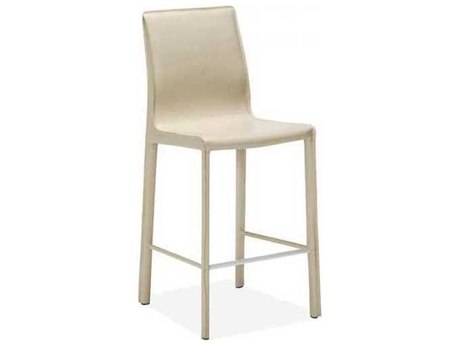 Interlude Home Leather Mediterranean Sand Brushed Steel Counter Stool