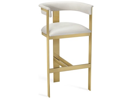 Interlude Home Darcy Leather Shiny Brass Buff Cream Bar Stool