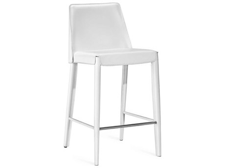 Interlude Home Malin Winter White Polished Nickel Leather Counter Stool
