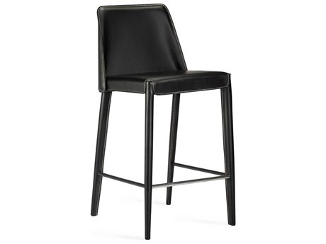 Interlude Home Malin Black Night Polished Nickel Leather Counter Stool