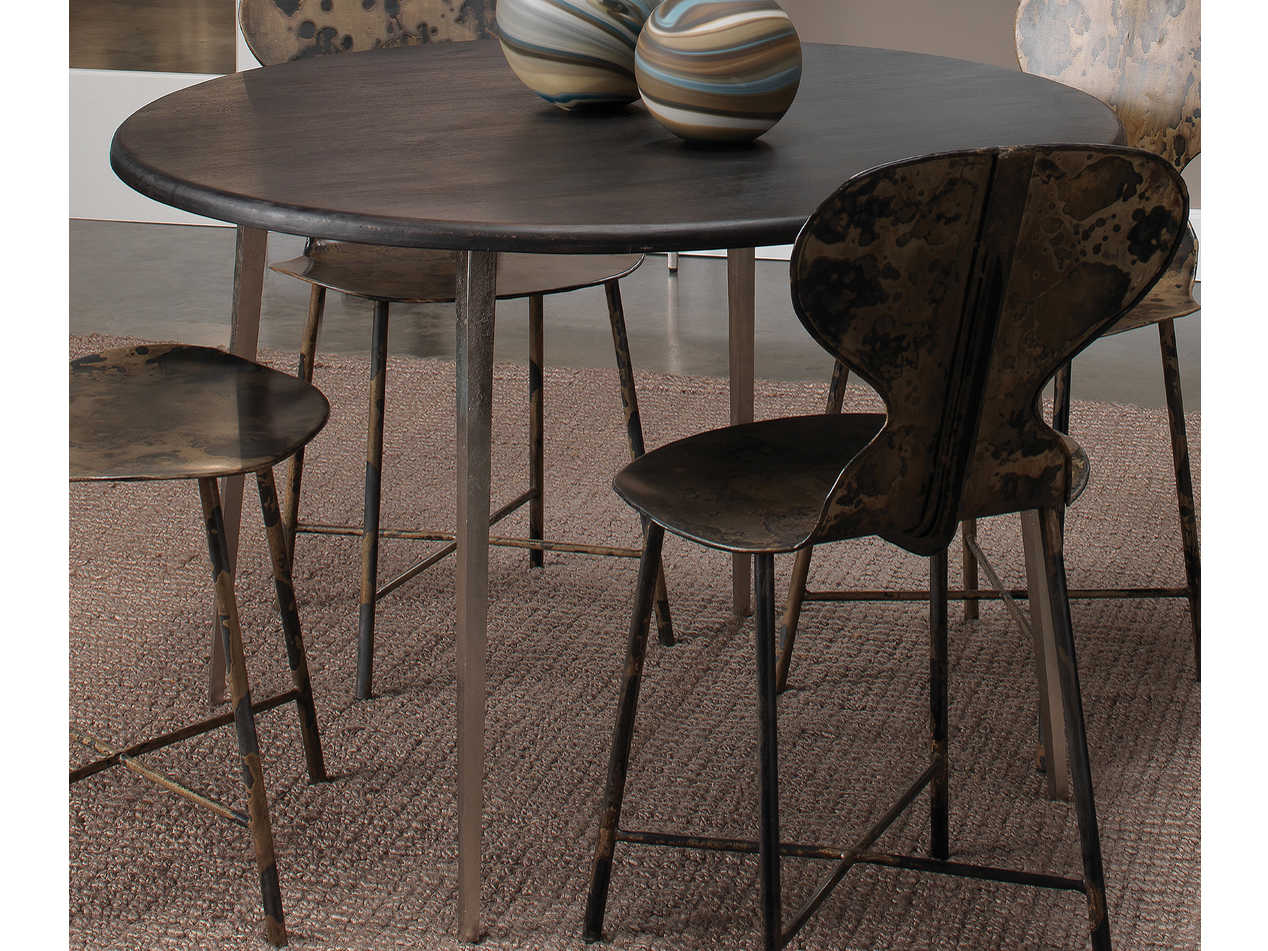 Jamie Young Company Farmhouse Dark Wood / Antique Silver Legs 45'' Wide Round Dining Table