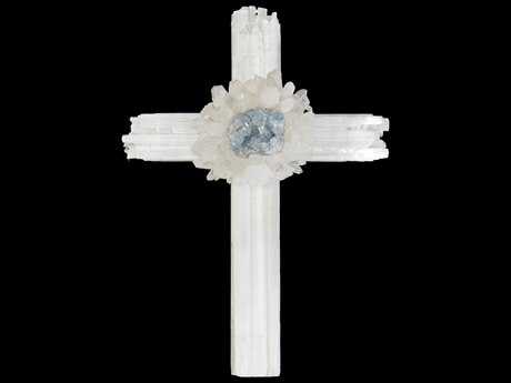 John Richard Selenite Cross with Celestite 3D Wall Art