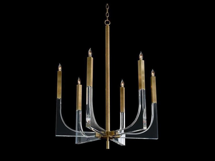 John Richard Acrylic And Brass Six Light Chandelier JRAJC9039