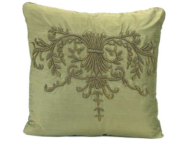 John Richard Olive Silk Heavily 18'' x 18'' Square Pillow | JRJRS033129