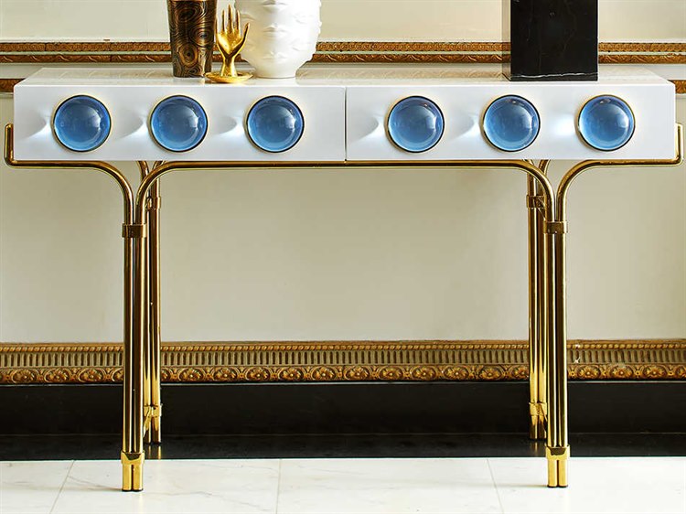 Jonathan Adler Globo White / Blue 50'' Wide Rectangular Console Table ...