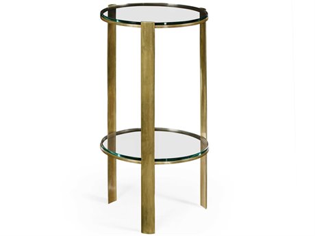Jonathan Charles Cosmo Round Glass Light Antique Brass Gold End Table