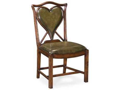 Jonathan Charles Windsor Playing Card Heart Walnut Wood Brown Leather Armless Dining Chair