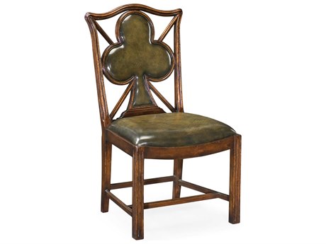 Jonathan Charles Windsor Playing Card Club Acacia Wood Brown Leather Armless Dining Chair
