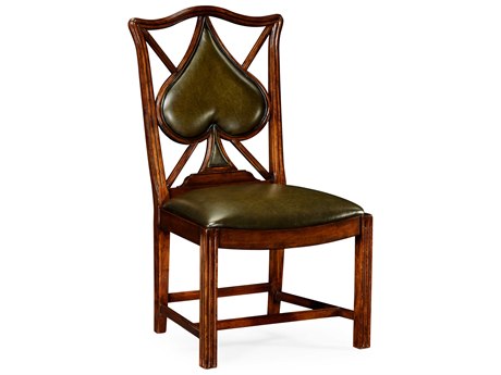 Jonathan Charles Windsor Playing Card Spade Walnut Wood Brown Leather Armless Dining Chair