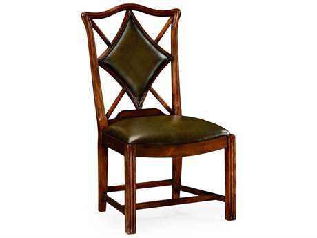 Jonathan Charles Windsor Playing Card Diamond Acacia Wood Brown Leather Armless Dining Chair