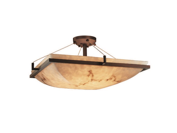 Justice Design Group LumenAria 2-Light Fluorescent Flush-Mount Matte Black Finish with Faux Alabaster Faux Alabaster Resin Shade