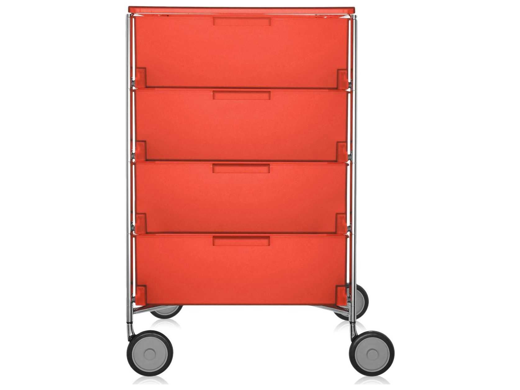 Kartell Mobil Orange 19'' Wide Rectangular Four Drawers Chest of Drawers with Wheels KAR2024L4