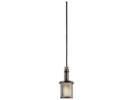 Kichler Ahrendale 1-Light Anvil Iron Black Glass Cylinder Mini Pendant