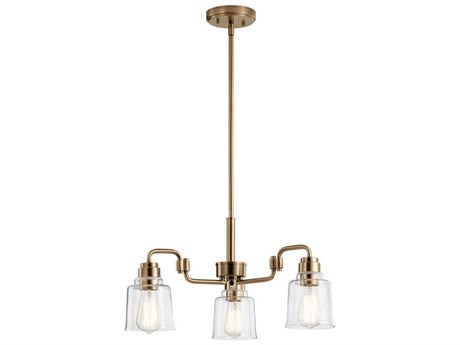 Kichler Aivian 3-Light Weathered Brass Glass Bell Geometric Chandelier