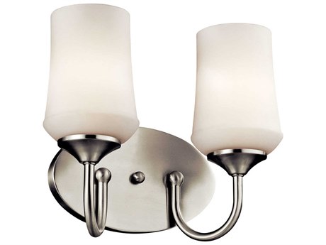 Kichler Aubrey 2-Light Brushed Nickel Glass Vanity Light