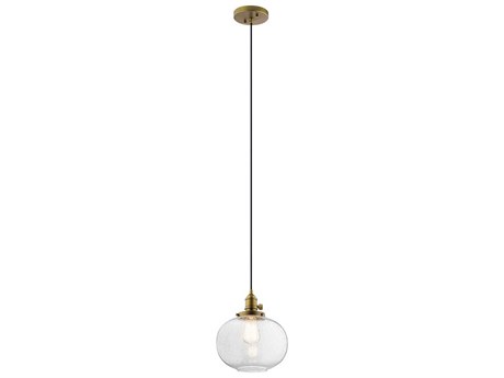 Kichler Avery 1-Light Natural Brass Glass Globe Round Mini Pendant