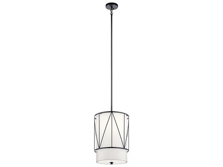 Kichler Birkleigh 1-Light Black Glass Cylinder Drum Mini Pendant