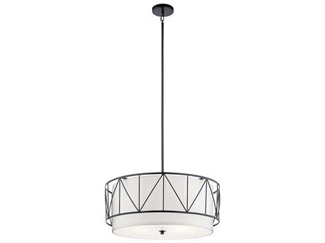 Kichler Birkleigh 4-Light Black Glass Cylinder Drum Pendant