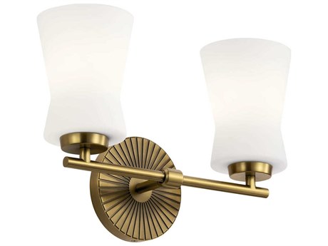 Kichler Brianne 2-Light Brushed Natural Brass Glass Vanity Light