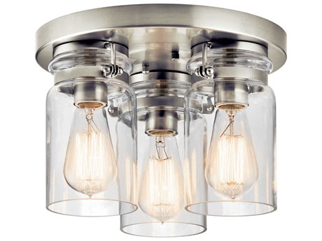 Kichler Brinley 3-Light Brushed Nickel Glass Cylinder Flush Mount