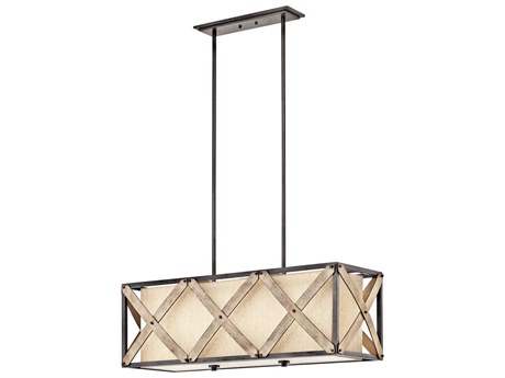 Kichler Cahoon 3-Light Anvil Iron Black Glass Island Pendant