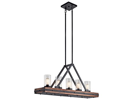 Kichler Colerne 5-Light Auburn Stained Black Glass Cylinder Island Pendant