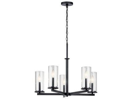 Kichler Crosby 5-Light Black Glass Candelabra Cylinder Linear Chandelier