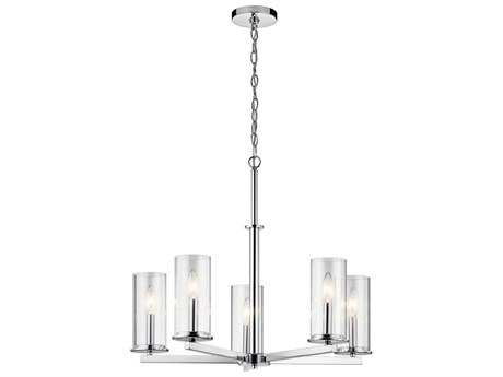 Kichler Crosby 5-Light Chrome Glass Candelabra Cylinder Linear Chandelier