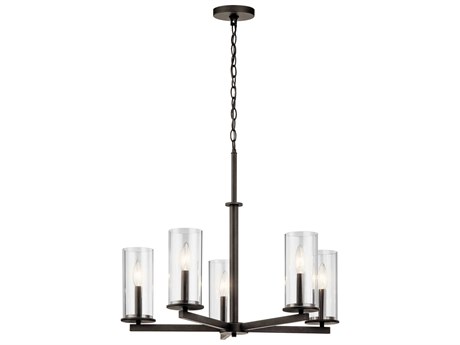 Kichler Crosby 5-Light Olde Bronze Glass Candelabra Cylinder Linear Chandelier